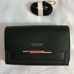 Forever Lovely Design For Madley Black Faux Leather Crossbody Bag/Clutch